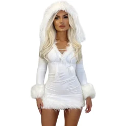 Women's Autumn Plush Trim Short Dress